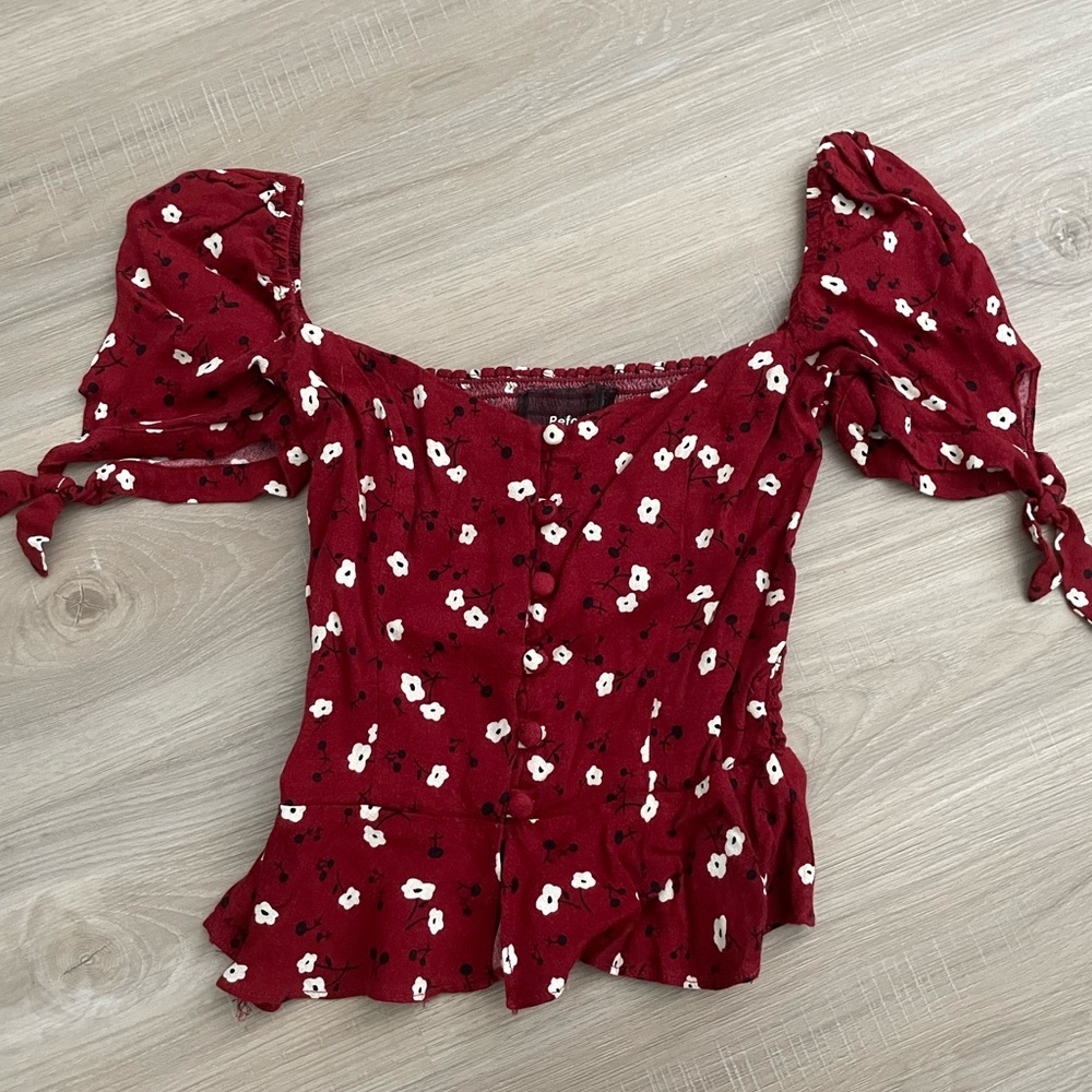 Reformation Red Floral Scrunch Top